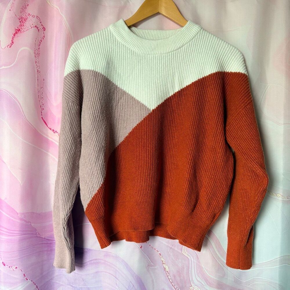 Sophie Rue Crew Neck Sweater M Burnt Orange Preppy Old Money Quiet Luxury Boho